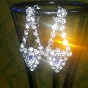 Vintage clip on rhinestone drop earrings